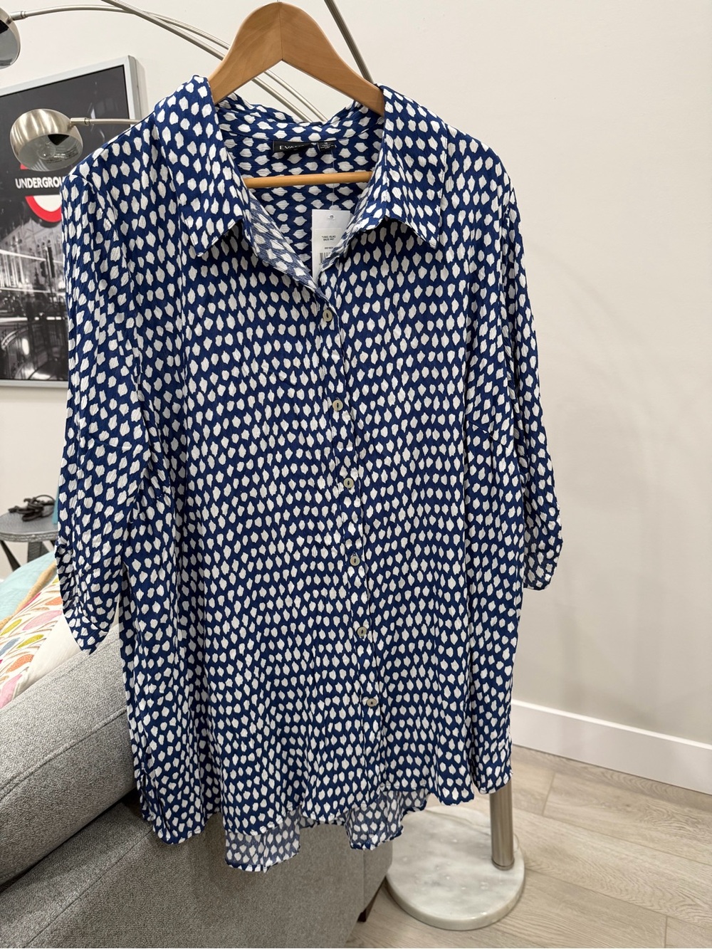 Tracy Evans Navy and White Dot Button-Down Shirt